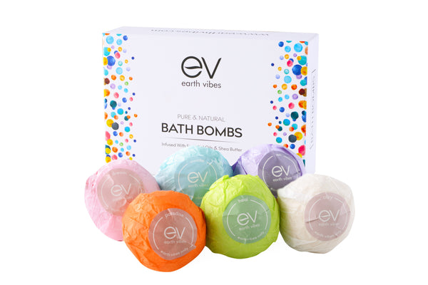 Earth Vibes 6 Piece All Natural Organic Bath Bomb Set - Essential Oil Infused