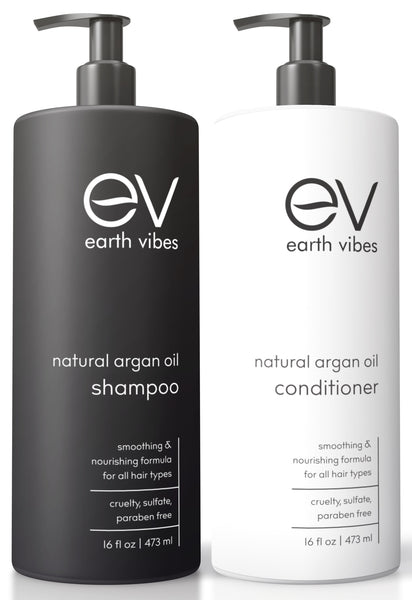 Earth Vibes Argan Oil Shampoo & Conditioner Set Paraben, Sulfate & Cruelty free 16oz